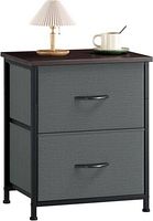 Catalog image showing assembled nightstand with lamp and mug on top