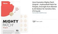 Front view of Hero Mighty Patch Original 72-count box showing branding and hydrocolloid dot image