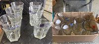 Six Hoegaarden branded faceted beer glasses