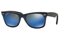 Front angled view showing black frame and blue lenses