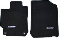 Top view of both front mats displaying carpet surface and Camry logos
