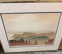 Framed serigraph landscape with mat and glass