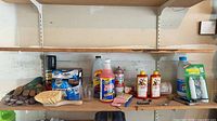 Wide view of shelf with all listed items displayed
