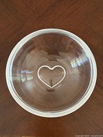 Top view of clear crystal bowl showing heart motif inside
