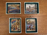 All four Ted Lewy San Francisco ceramic hanging tiles displayed