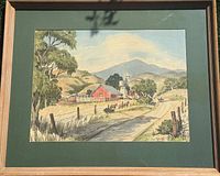 Full view of framed watercolor landscape