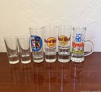 Front view of all six shot glasses in a row