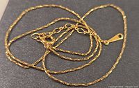 Necklace coiled showing clasp, extender and tag