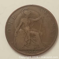 Reverse of 1916 penny showing seated Britannia and date