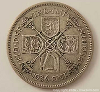 Reverse of 1936 florin showing cruciform shields