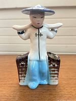 Front view of ceramic figurine showing overall design and color scheme