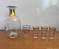 Full view of decanter and four shot glasses