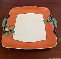 Top view of square Noritake handled dish showing color scheme