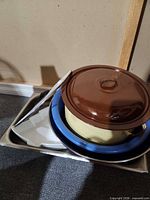 Stack of cookware inside stainless pan