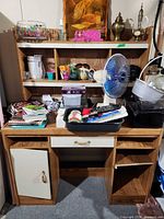 Overall view of desk, hutch and contents
