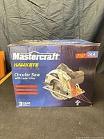 Box showing Mastercraft Hawkeye Laser 7-1/4 in circular saw 14 A