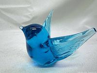 Side view of blue glass bird figurine