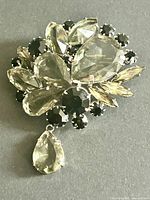 Front view of rhinestone brooch showing overall design