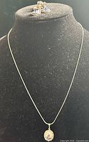 Necklace displayed on bust, earrings placed on top