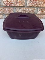 Top view of purple Epicure steamer with lid on