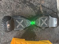Top view of Gyrocopters hoverboard showing footpads, status LEDs, overall wear