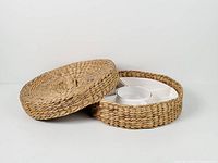 Tray with lid ajar showing ceramic platter and bowl