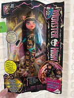 Front view of Cleolei doll in box showing branding and accessories