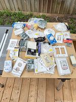 Overview of all electrical components spread on tabletop