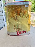 Front of boxed Happy Holidays Cristalline Barbie doll