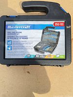 Closed Mastercraft case with product label showing 253-piece drill and driving accessory set