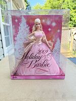 Front view of boxed 2009 Holiday Barbie doll