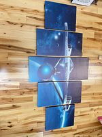 Five canvas panels laid out together showing full space scene