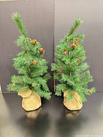 Front view of both artificial tabletop Christmas trees