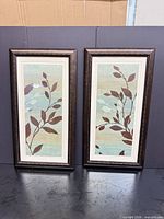 Front view of both framed botanical prints showing artwork, frames, and condition