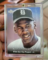 Front of Michael Jordan Upper Deck card in plastic case