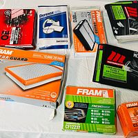Overview of assorted filter boxes showing brands and part numbers
