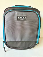 Front view showing Igloo logo, gray panel, blue zipper trim