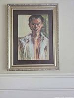 Full view of framed pastel portrait