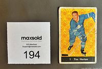 Front of Tim Horton Parkhurst card next to lot ID