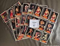 fronts of assorted wrestling cards fanned out