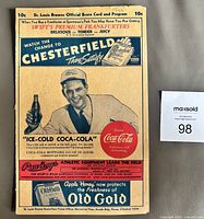Front cover of 1944 St. Louis Browns official score card/program showing Chesterfield ad and 10¢ price