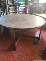 Full view of round oak dining table