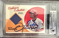 Front view showing entire Beckett-slabbed card with autograph and jersey swatch