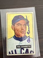1951 Bowman Phil Cavaretta card with blue signature, visible wear