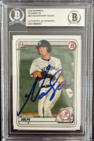 Front of 2020 Bowman Prospects #BP139 Anthony Volpe card with on-card blue autograph in Beckett Authentic slab