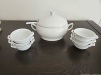 full set on table – tureen, lid, ladle, stacked bowls