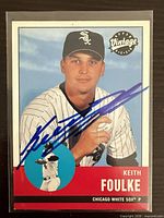 Front of Keith Foulke Upper Deck Vintage card with blue signature