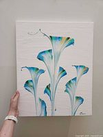 Front view of abstract floral painting on canvas showing full design
