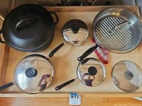 Top view of entire cookware set in drawer