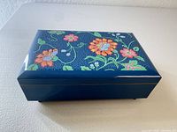 Closed box showing floral lacquer top